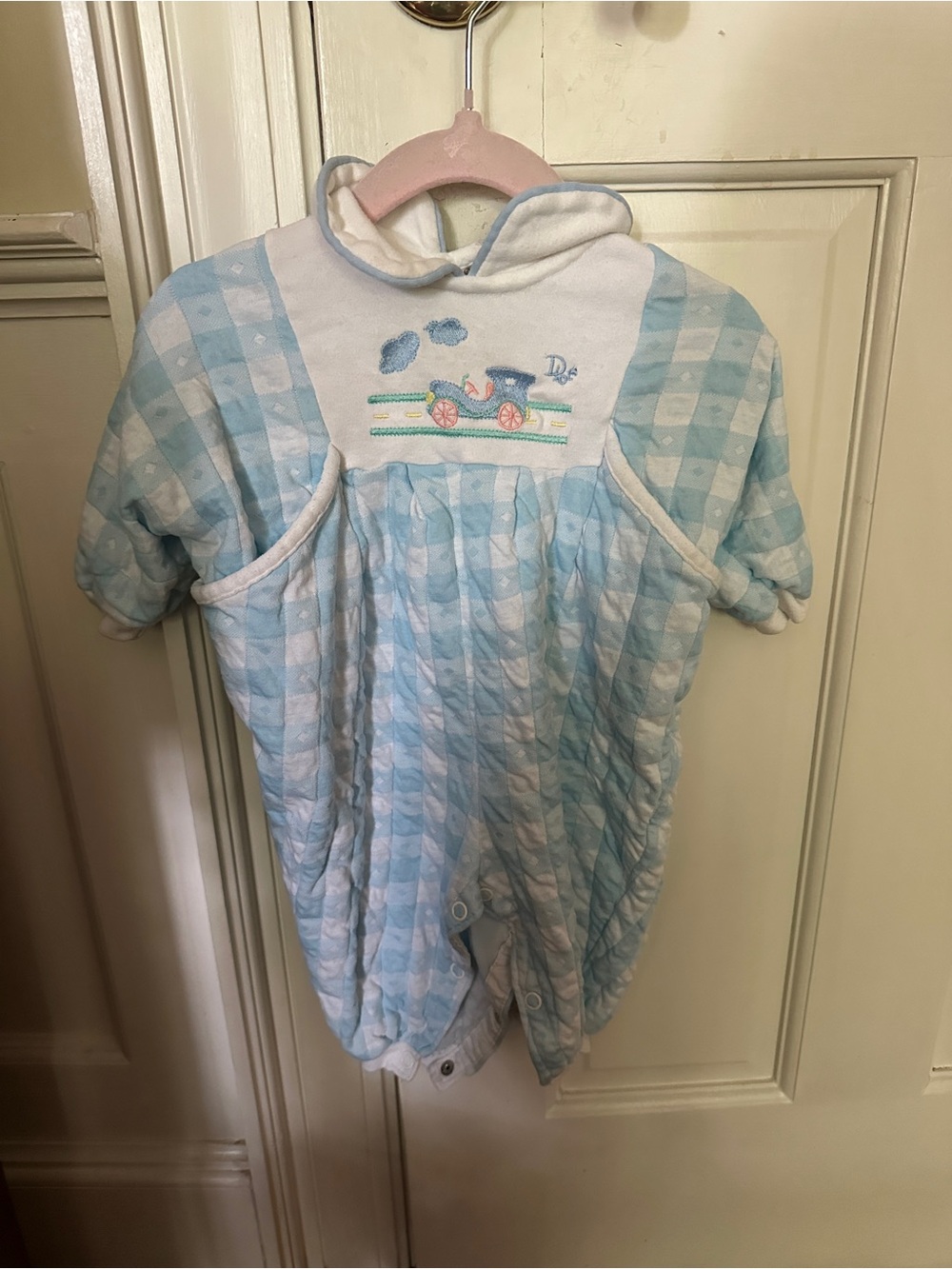 Baby Blue Check Hooded One-Piece Bodysuit